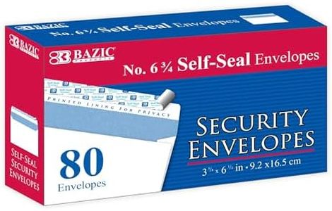 BAZIC Products Security Self Seal and Peel Envelopes – #6 3 5/8 x 6 1/2 in Plain White Envelopes, No Window Tint Pattern, Mailing Supplies for Checks & Invoices, Office Supplies, 80/Pack, 24-Packs
