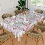 Kuber Industries Dining Table Cover | 60x90 Inch | 6 Seater Dining Table | PVC Table Cloth | Kitchen Table Cover | Waterproof Table Cover | Table Cloth for Dining Table | Pink Flower | Grey