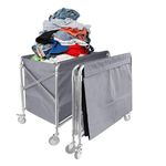 mosegor Laundry Trolley Folding Laundry Cart Commercial Laundry Basket with Wheels Rolling Industrial Laundry Hamper Heavy Duty Laundry Basket on Wheels for Hotel Laundry Room Dirty Clothes Grey