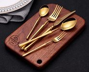 DAFFODILY® Talin Luxury Cutlery Set 20 Pc- Gold Cutlery Set for 4- Dishwasher Safe, Mirror Finished, Perfect Silverware and Flatware Spoon Knife Forks Set - Ideal Wedding Gifts