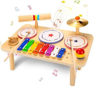 Kids Drum Set, Baby Musical Instruments Toys for Toddlers, 9 in 1 Wooden Xylophone Toddler Drum Set Percussion Instruments Musical Toys Birthday Gifts for Children Boys and Girls