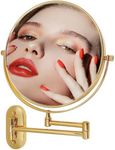 9" Magnifying Mirror with LED Lights Bathroom Large Illuminated Wall Mounted Vanity Mirror for Makeup Shaving (No lights,Bright Luxury Gold 5X Magnification)