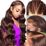 JTMMP Chocolate Brown 13x6 Lace Front Wigs Human Hair 200% Density Body Wave Lace Front Wigs Human Hair 30 Inch HD Transparent Brazilian Virgin Frontal Wigs Human Hair Pre Plucked with Baby Hair