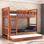 STRATA FURNITURE Solid Sheesham Wood Bunk Bed With Trundle Wooden Bunk Bed With Ladder For Bedroom Living Room Home (Honey Finish), 2.08 Meters, 99.06 CM, 167.64 Cm