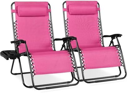 Best Choice Products Set of 2 Extra Wide Adjustable Steel Mesh Zero Gravity Lounge Chair Recliners w/Pillows and Cup Holder Trays - Hot Pink