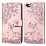 Aisenth Case for iPhone 6/iPhone 6S (4.7 inch), Embossed Sika Deer Floral Animal Design PU Leather Flip Wallet Case Protective Magnetic Cover with Card Slots + 1 Wrist Strap (Rose Gold)