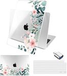 Batianda Compatible with New MacBook Air 13 inch Case 2024 M3/M2 Chip Model A3113/A2681, Plastic Crystal Hardshell Keyboard Cover for MacBook Air 13.6 inch & USB-C OTG Adapter, Leaves and Flowers