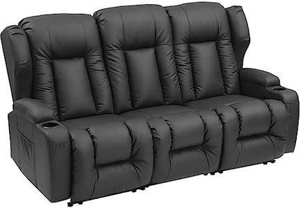 SAMERY RV Loveseat Recliner Sofa, Manual Reclining Loveseat with Flip Backrest, 3 Seat Recliner Sofa Chair for Living Room RV Theater Recliner Love Seat with Cup Holders/Pockets/Pillows