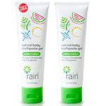 Baby Toothpaste 6 to 12 Months - Rain Fluoride Free Tooth Paste Gel for Infant Toddler Kids 0-6 Years and Up, Safe to Swallow, 2.8 Oz, Babies Training, Xylitol, Vitamin C, Vegan, SLS Free, Gluten Free