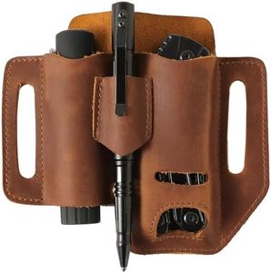 KEVANCHO Multitool Sheath for Belt, Leather Tool Pouch Belt Holster Bag, EDC Pouch Pocket Organizer Case for Knife, Flashlight, Tactical Pen, Camping and Outdoor, Gift for Men, Him, Dad (Brown)
