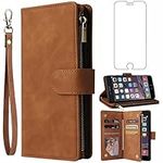 Asuwish Compatible with iPhone 6 6s Wallet Case Tempered Glass Screen Protector Flip Cover Card Holder Cell Phone Cases for iPhone6 Six i6 S iPhone6s iPhine6s iPhones6s i Phone6s Phone6 6a S6 Brown