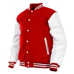 Men's Varsity Jacket Genuine Leather Sleeve and Wool Blend Letterman Boys College Varsity Jackets XXS-5XL (Red, XXXX-Large)