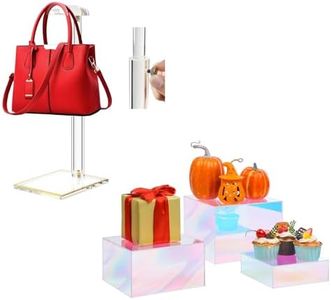 1Pack Purse Stands and 3Pack Iridescent Risers Display Stands