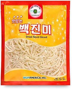 ROM AMERICA Plain Sliced Dried Squid Snack, Shredded Seafood Calamari Jerky Strips - Low Fat, Low Calorie Korean Snack 백진미 - 8oz (Pack of 1)