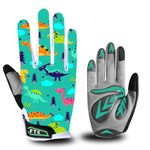 New Kids Cycling Gloves Full Finger Gel Padded Anti Slip Printed Pattern Dark Green, Bike Gloves Girls Boys Junior Grip Breathable for MTB BMX Dirtbike Ridding Sport Outdoor (Dark Green, M)