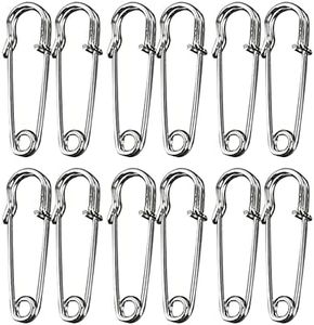 Large Safety Pins, Large Safety Pins Heavy Duty, Safety Pins for Clothes, Blanket Safety Pins, 12 Pack Pins Assorted for Clothes, Leather, Crafts, Canvas, Blankets, Shawls, Kilts (60mm 2.4'', Silver)