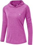 donhobo Women's Long Sleeve Sports Running Hoodie Tops Shirts with Thumb Hole,UPF 50+ Sun Protect Breathable Quick-Dry Fitness T-Shirt Tops for Workout Gym Training Yoga Pilates Purple M