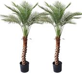 Artificial Palm Trees,4.3FT Outdoor Phoenix Palm with 15 UV Resistant Trunks & Leaves in Pot,2-Pack Low Maintenance Customizable Faux Palm Tree,Perfect Decor for Outside Patio,Poolside,Balcony,Garden