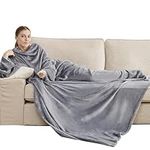 Bedsure Wearable Blanket with Sleeves Women - Warm Fleece Blanket as Gifts for Her, Cozy & Soft Birthday Gifts for Men Adults, Grey, 150 x 200 cm