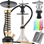 Spring Shisha Set with Silicone Pipe Hose Ceramic Bowl Coal Tong Mouth Tips Everything Accessories, Glass Small Hookah Kit Shisha Complete Set Narguile Smoking Gold