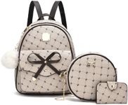 I IHAYNER Girls Bowknot 3-PCS Fahsion Leather Backpack Purse Mini Backpack for Girls Women Rucksack for Ladies Shoulder Bag Khaki