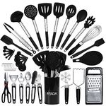 40PCs Silicone Cooking Utensils Set 446℉ Heat Resistance, RFAQK BPA Free Kitchen Utensils Set for Nonstick Cookware, Gadgets Includes Can Opener, Potato Smasher,Peeler,Tongs,Spatula Set,Pizza Cutter