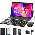 Android Tablet 2 in 1 Tablet, 10 inch Android 12 Tablet 6GB+64GB with Keyboard, Tablets with Case Mouse Stylus,512GB Expandable Dual Camera, WiFi, Bluetooth, Google Certified Tablet PC(Black)