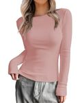 Zeagoo Womens Long Sleeve Shirt for Layering Crewneck Slim Fit Shirts 2024 Fashion Dressy Undershirt Basic Tops Pink