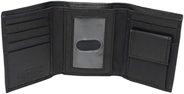 MARSHAL Genuine Leather Kids Slim Compact ID and Coin Pocket Trifold Boys Wallet Black, Black, small, Trifold Wallet