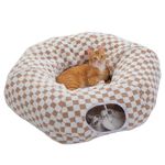 PAWZ Road Plush Cat Tunnel for Indoor Cats, 2 in 1 Donut Circle Shape Cat Tunnel & Cat Bed Diameter 85 cm Brown
