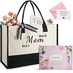 Gifts for Mom from Daughter Son, Mom Gifts, Embroidery Beach Bags for Women, Mom Birthday Gifts, Presents for Mom, Best Mom Ever Tote Bag with Inner Pocket, Beautiful Gift Box and Greeting Card Sets