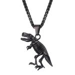 U7 Dinosaur Necklace Vintage Black Gun Plated Animal Skull Skeleton Pendant Punk Personalized Jewelry