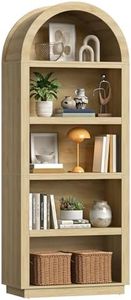Bestier 76" Tall Arched Bookcase, 5 Tier Arched Bookshelf with Adjustable Book Shelf, Large Wood Bookshelf, Modern Farmhouse Open Display Book Case for Bedroom, Home Office,Living Room, Natural Oak
