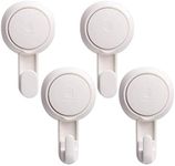 LEVERLOC Suction Cup Hooks Pack of 4 No Drilling & Removable 1 Second Installation White Wall Hooks Heavy Duty Suction Cup Hooks Max Hold 11lbs Hooks with Suction Cup for Bathroom/Kitchen/Hotel