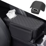 Car arm Rest Cover pad, Memory Foam Armrest Cushion Protection Pad, Multifunctional car armrest Heightening pad (with Tissue Box Function),Suitable for Most Cars, SUV, and Trucks (Pure Black)