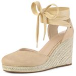 Allegra K Women's Espadrille Platform Wedge Heel Lace Up Sandals Beige 5 UK/Label Size 7 US