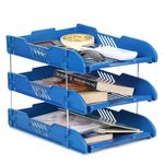 DTWOC File Tray Rack Tabletop Abs Plastics|Foldable Office Desk Accessories|Tiered Shelf|Durable & Sturdy|Easy Assembly|Efficient Organizer|Plastic Office Stationery Files Layer Rack - 3Layer (Blue)