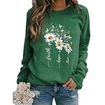 Womens Christian Faith Sweatshirt Funny Daisy Graphic Print Casual Long Sleeve Pullover Shirt Tops Blouse Green