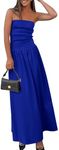 PRETTYGARDEN Women's 2025 Summer Strapless Maxi Dresses Patchwork Long Flowy Elegant Going Out Tube Top Dress with Pockets (Blue,X-Large)