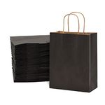 Black Gift Bags - 8x4x10 Inch 50 Pack Black Kraft Paper Shopping Bags with Handles, Plain Colored Craft Gift Wrap Totes for Small Business, Retail, Boutique Merchandise & Supplies, Birthday, in Bulk