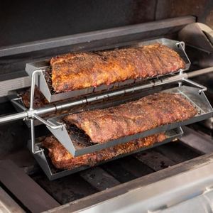 BBQGUYS Signature Rib Rotisserie Rotating BBQ Grill Trays - BBQ-RRW