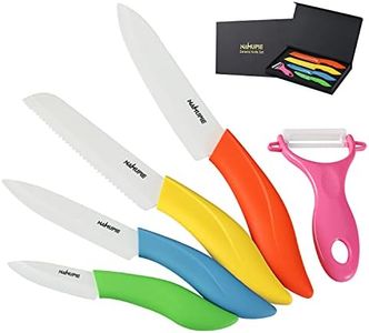 Kitchen Ceramic Knife Set with Sheath Covers Super Sharp Rust Proof Stain Resistant 5 PCS Professional Knife Set Gift Box (6" Chef Knife, 6" Bread Knife, 5" Utility Knife, 3" Fruit Knife and Peeler)