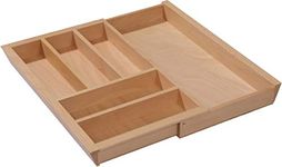 DBR Bamboo Expandable (45 to 60) CM Utensil Cutlery Drawer Organizer Cutlery Tray for Your Kitchen Flatware Drawer 5 Large Compartment Adjustable Wooden Cutlery Drawer Tray Organizer