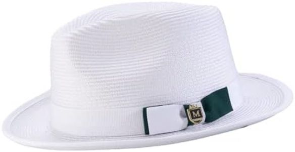White with Emerald Bottom Braided Stingy Brim Pinch Fedora Hat H85 Emerald/White S