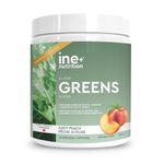 ine+ Super Greens Juicy Peach, 50+ servings of fruits and vegetables per scoop + essential fatty acids for maximum absorption, Superfoods, Antioxidants, Cruciferous Vegetables and Phytonutrients, Immediate energy, Mental Clarity, Gut Health and improved immune, Non-GMO, Vegan, and NSF Certified