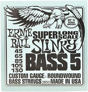 Ernie Ball 5-String Super Long Scale Slinky Nickel Wound Bass Guitar Strings, 45-130 Gauge (P02850)