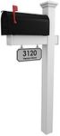 4Ever Products The Jackson Complete Mailbox System - Vinyl/PVC Post (includes Mailbox) Decorative Curbside Postal Solution with Classic Traditional Style and Hanging Address Plate (Black Mailbox)