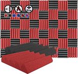 Arrowzoom 48 Acoustic Panels Wedge Sound Absorbing Acoustic Treatment Tiles 25x25x5cm Recording Studio Noise Cancellation 26kg/m3 High Density Walls Dampening Foam Fire Retardant Red Black 1134