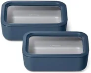 Caraway Glass Food Storage - 6.6 Cup Glass Container Duo - Ceramic Coated Food Container - Non Toxic, Non Stick Lunch Box Container with Glass Lids. Dishwasher, Oven, & Microwave Safe - Navy