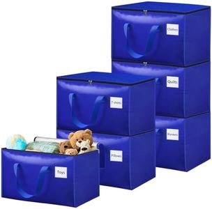 Withosent 100L Grand Sac de Rangement, Lot de 6 Imperméable Sacs de Déménagement avec Fermeture éclair et Poignée, Boite Rangement Vetement Couettes, Alternative aux Cartons Déménagement, Bleu